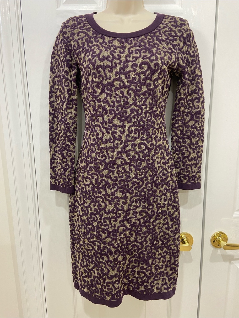 Missoni Purple and Cream Long-Sleeve Knit Dress